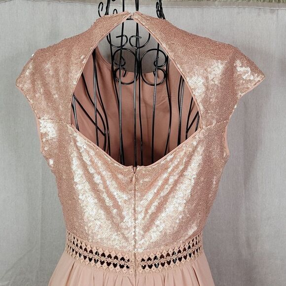 TRUTH AND FABLE Blush Sequined and Crochet Evening Dress Small - Picture 7 of 11